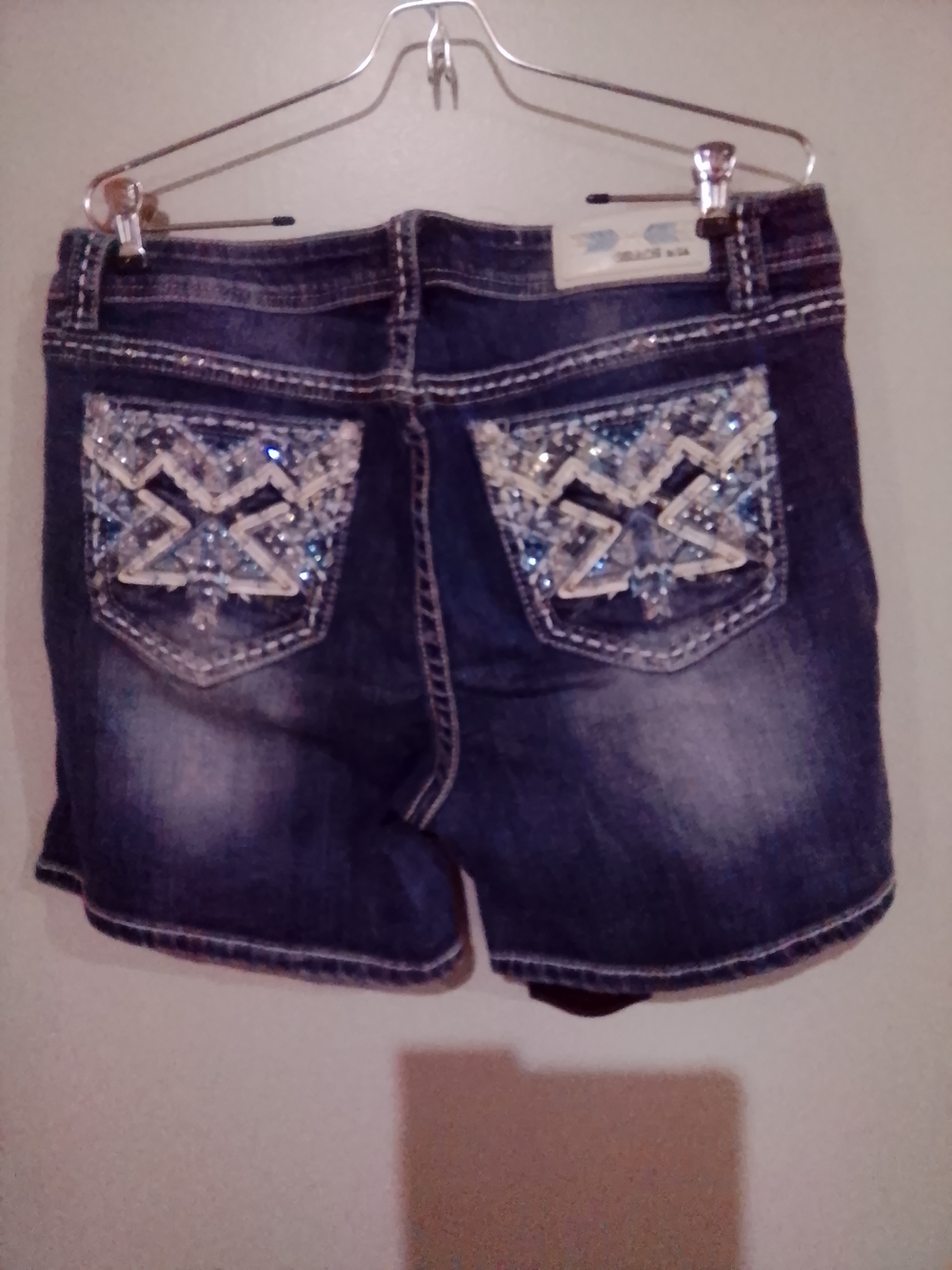 Grace in LA Dark Blue Embellished Jean Shorts